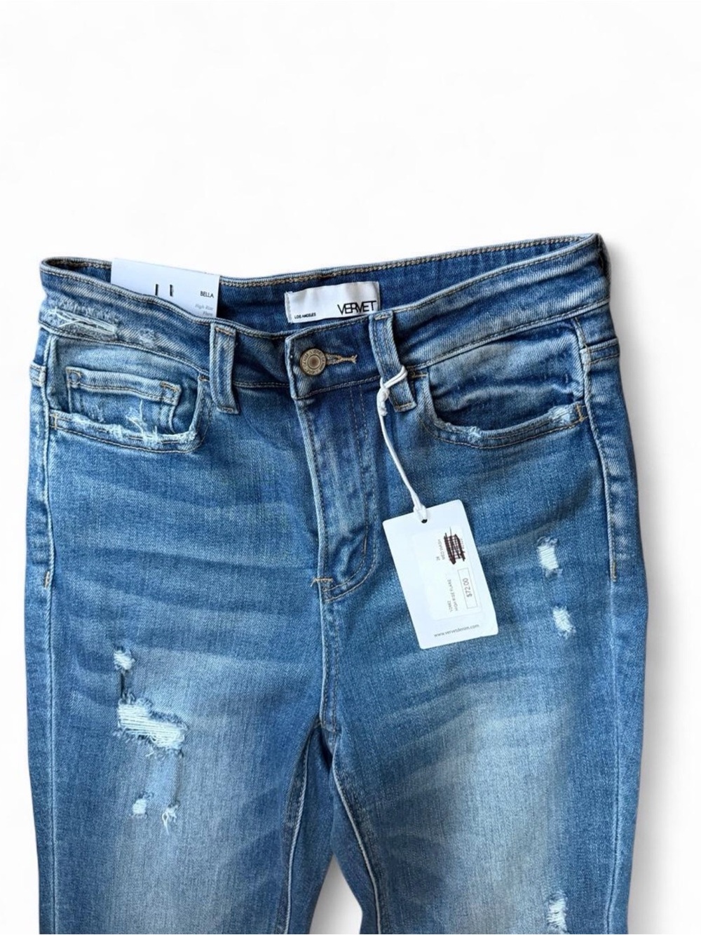 New Vervet High-Rise Blue Distressed Flare Jeans - Picture 6 of 8